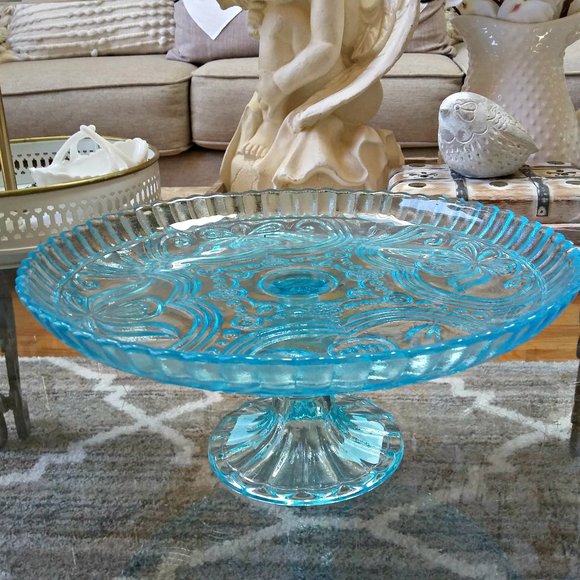 Boutique Other - NEW! VINTAGE Inspired Blue GLASS 10" CAKE STAND